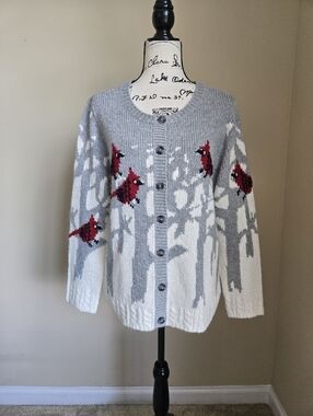 Talbots Wool Blend Cardigan Sweater Womens 1X Red Robin